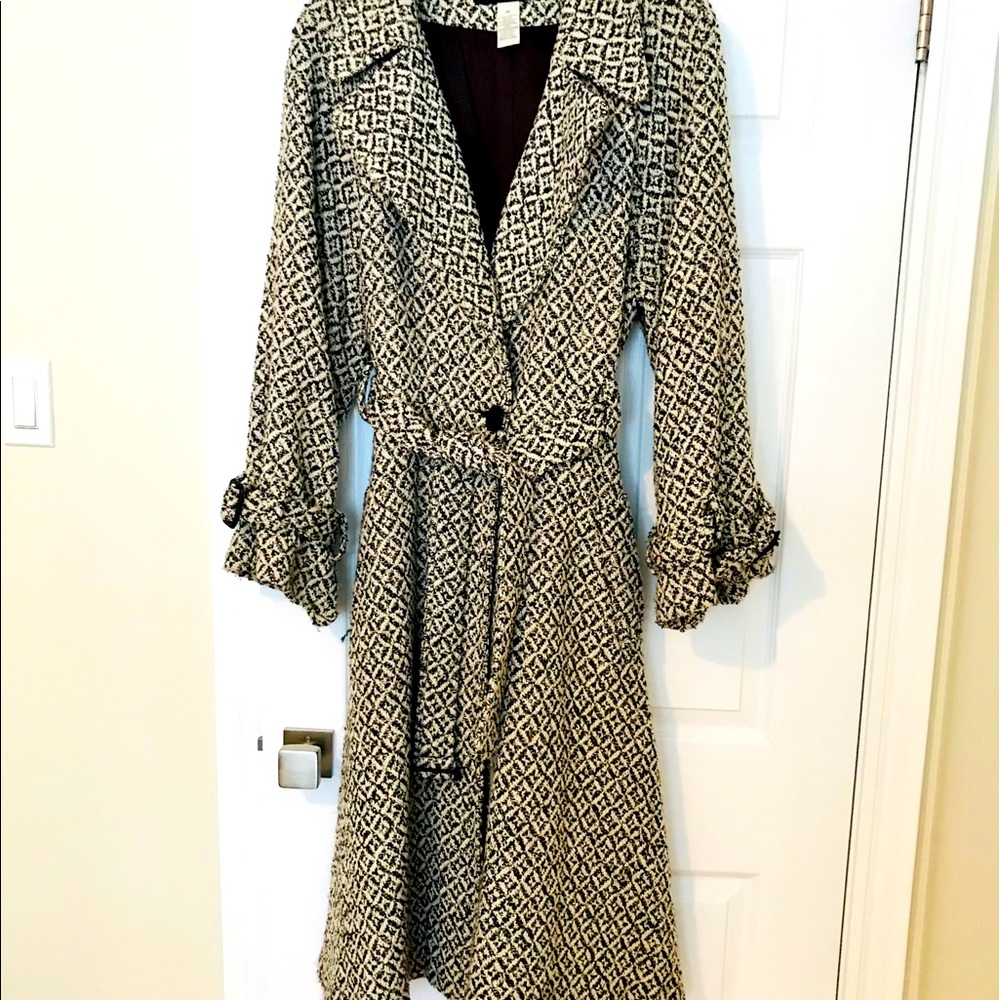 Anne Klein Chocolate Brown & Off White Patterned Coat